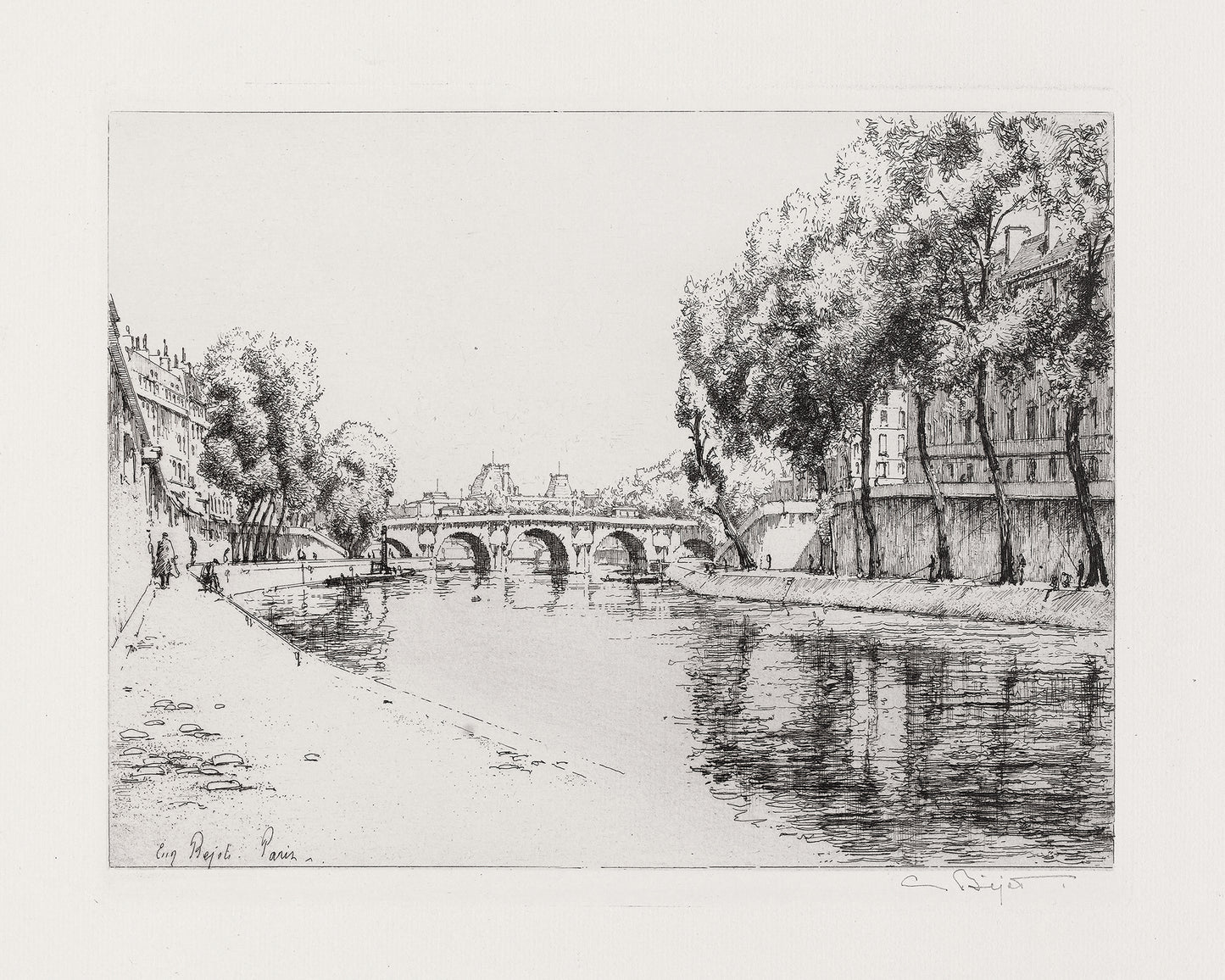 The Seine River Paris Etching Art Print