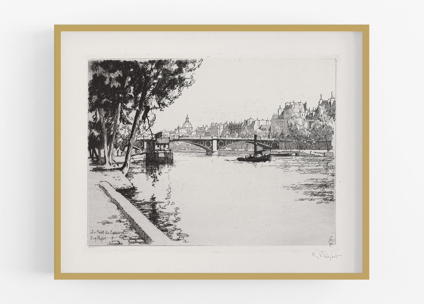 The Carousel Bridge Paris Etching Art Print