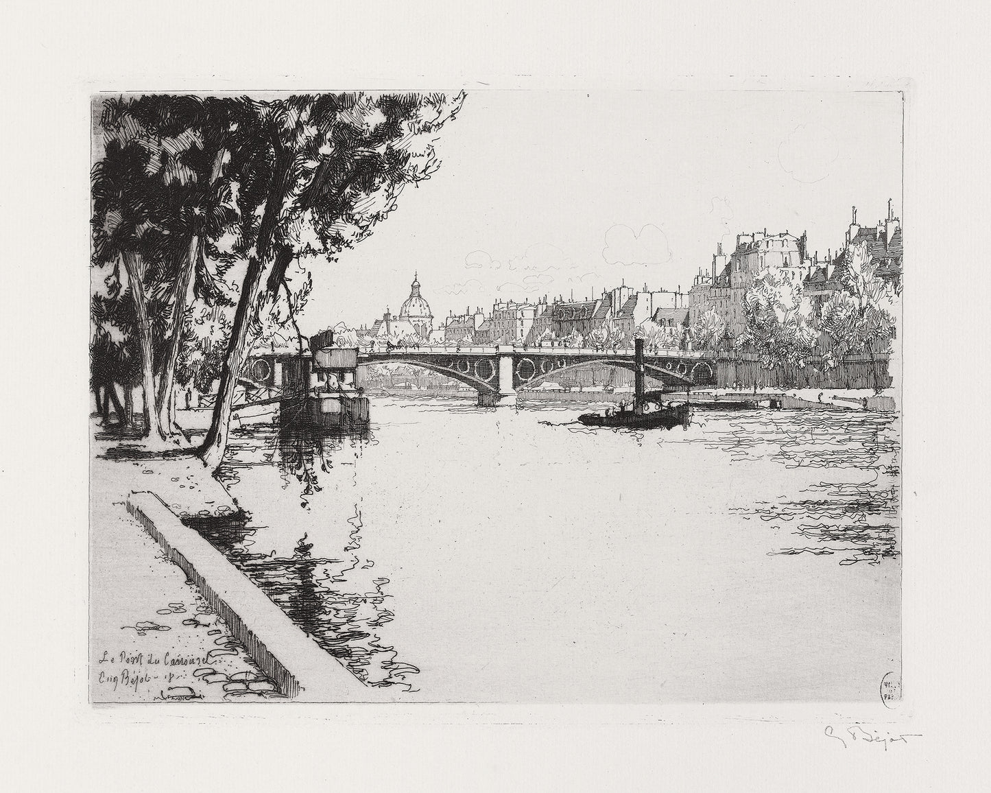 The Carousel Bridge Paris Etching Art Print
