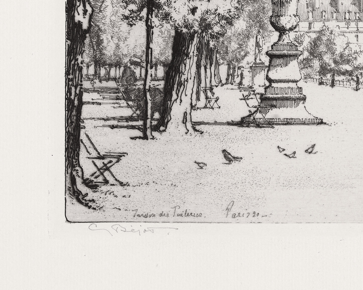 Tuileries Garden Paris Etching Art Print