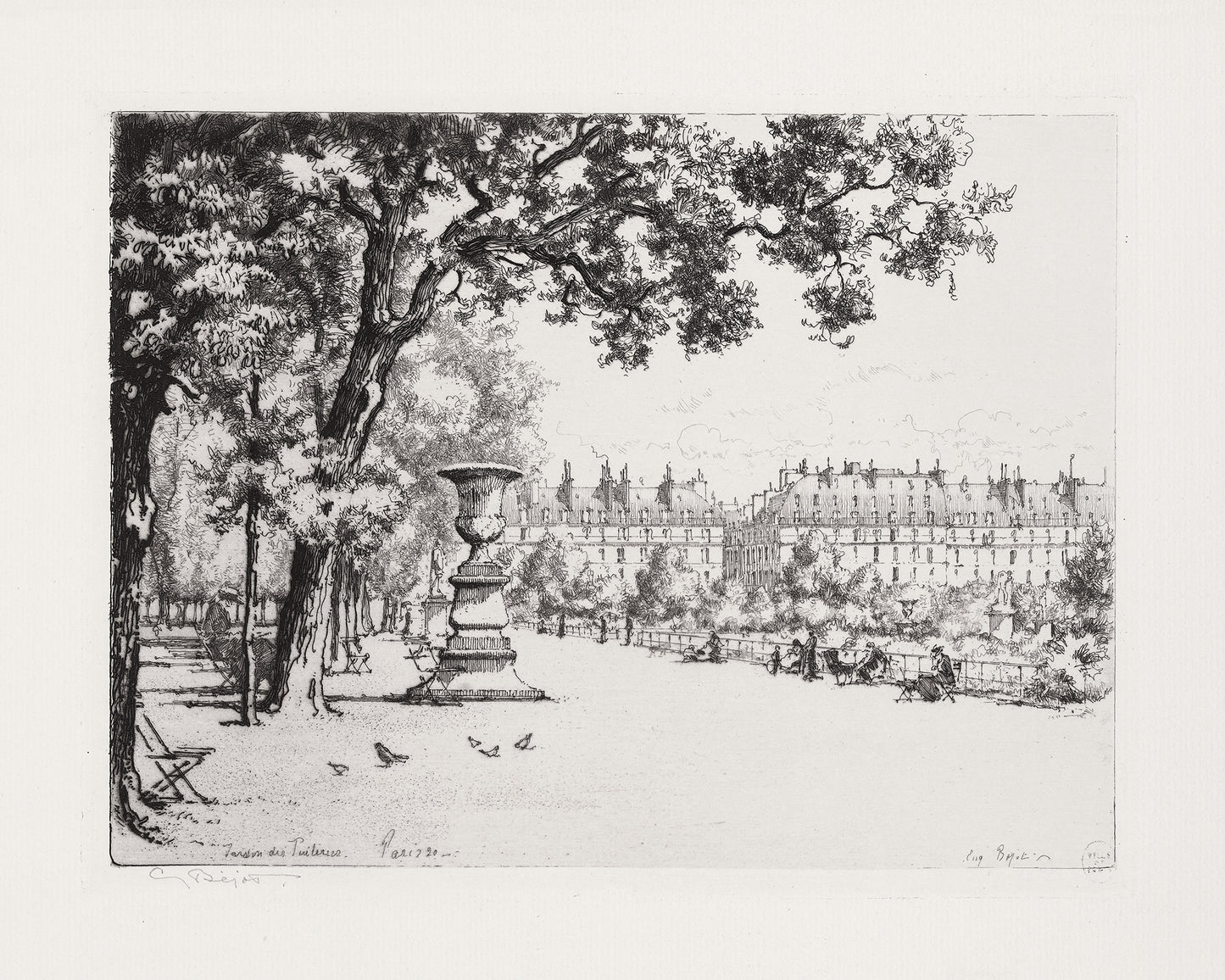 Tuileries Garden Paris Etching Art Print