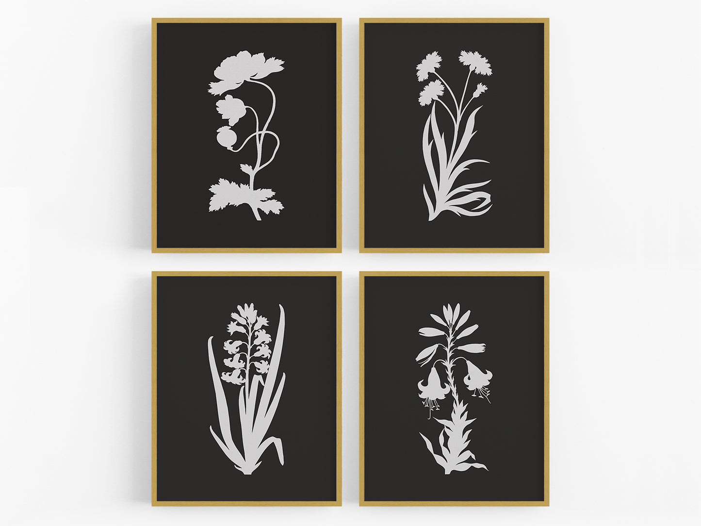 Cut-out Flower Botanical Art Prints - Set of Four