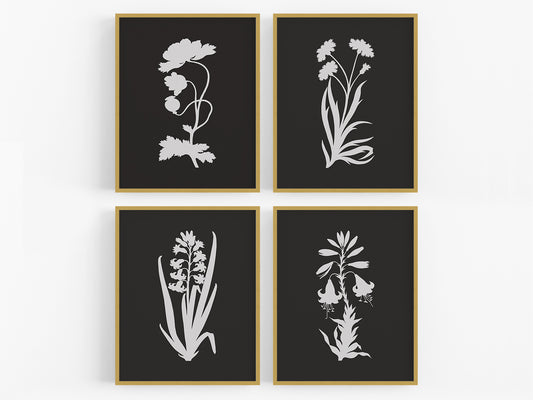 Cut-out Flower Botanical Art Prints - Set of Four