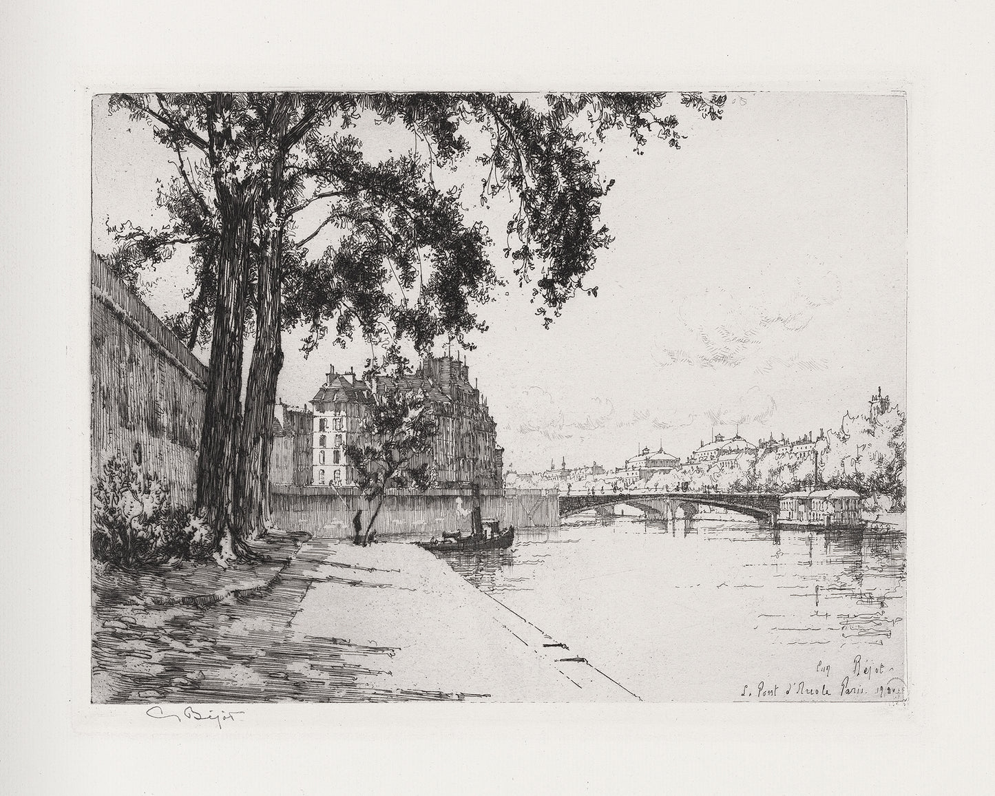 The Arcole Bridge Paris Etching Art Print