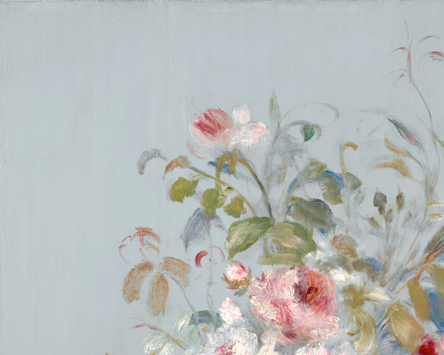 French Flower Bouquet Painting Art Print: Blue Colorway