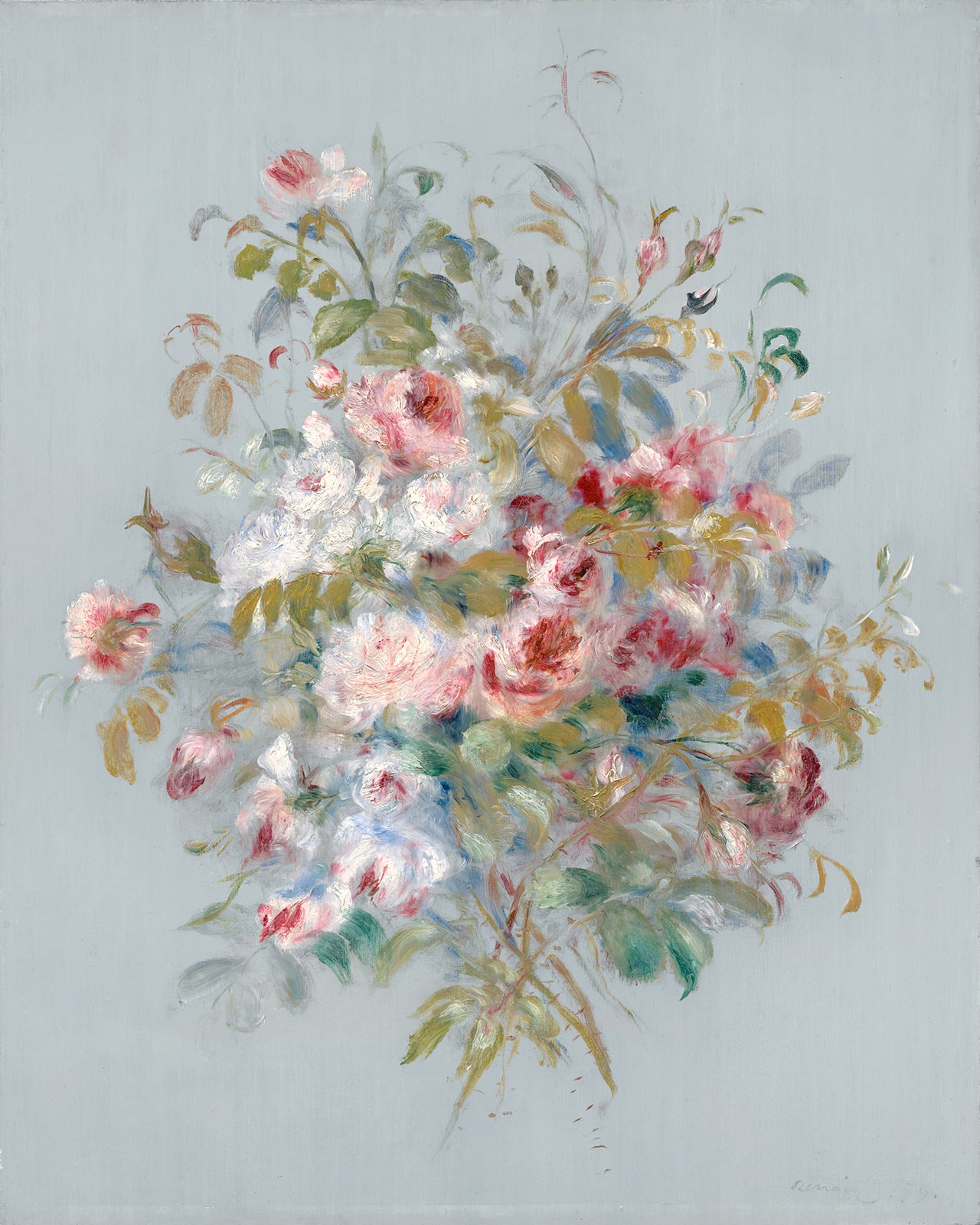 French Flower Bouquet Painting Art Print: Blue Colorway