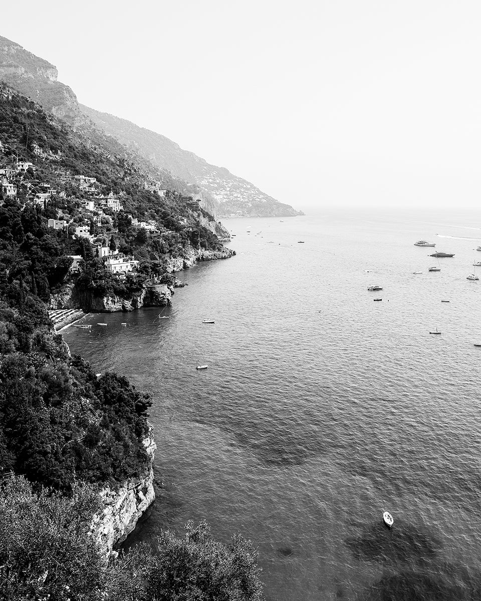 Positano Italy Scenic Coast B&W Photo Print