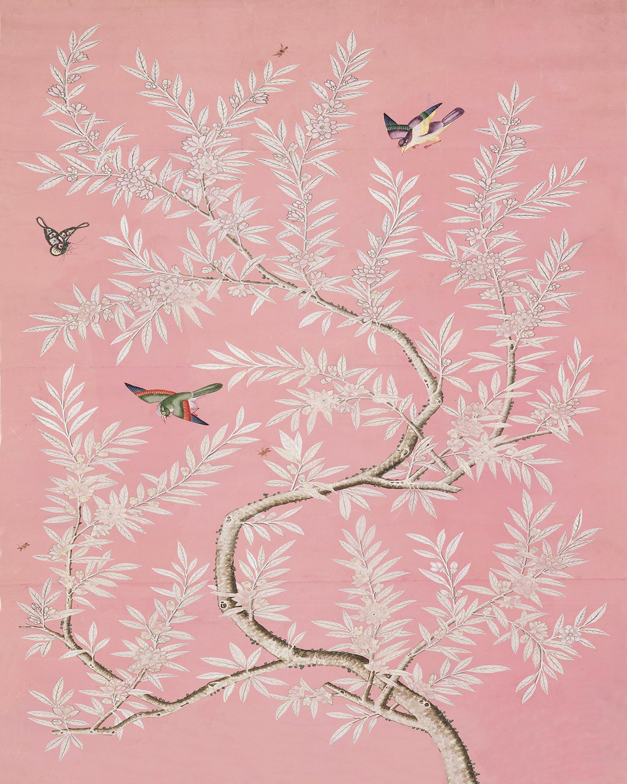 Chinese Birds and Foliage Chinoiserie Art Print: Pink Colorway