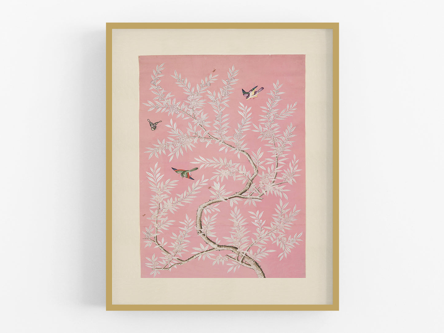 Chinese Birds and Foliage Chinoiserie Art Print: Pink Colorway