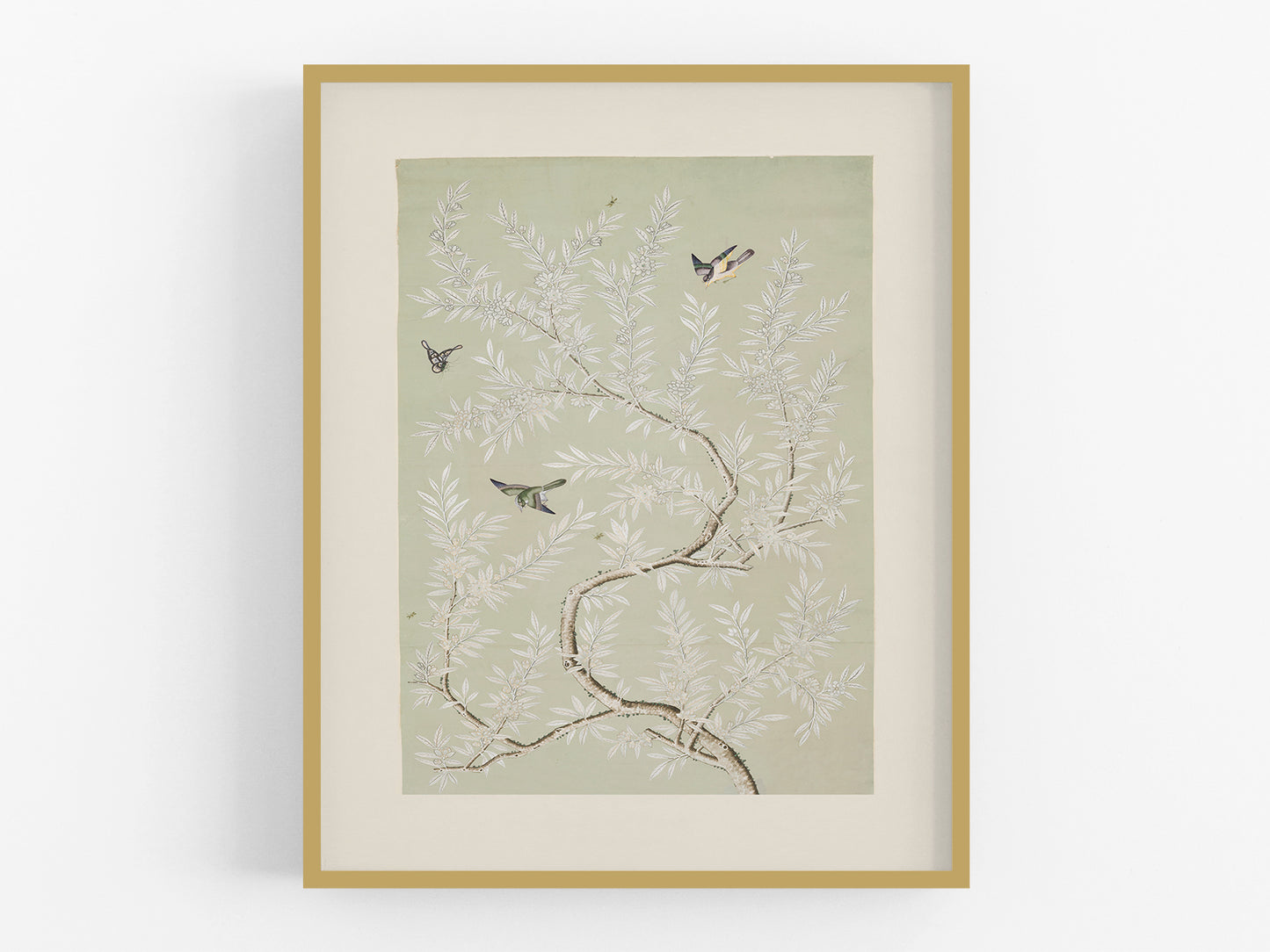 Chinese Birds and Foliage Chinoiserie Art Print: Mint Colorway