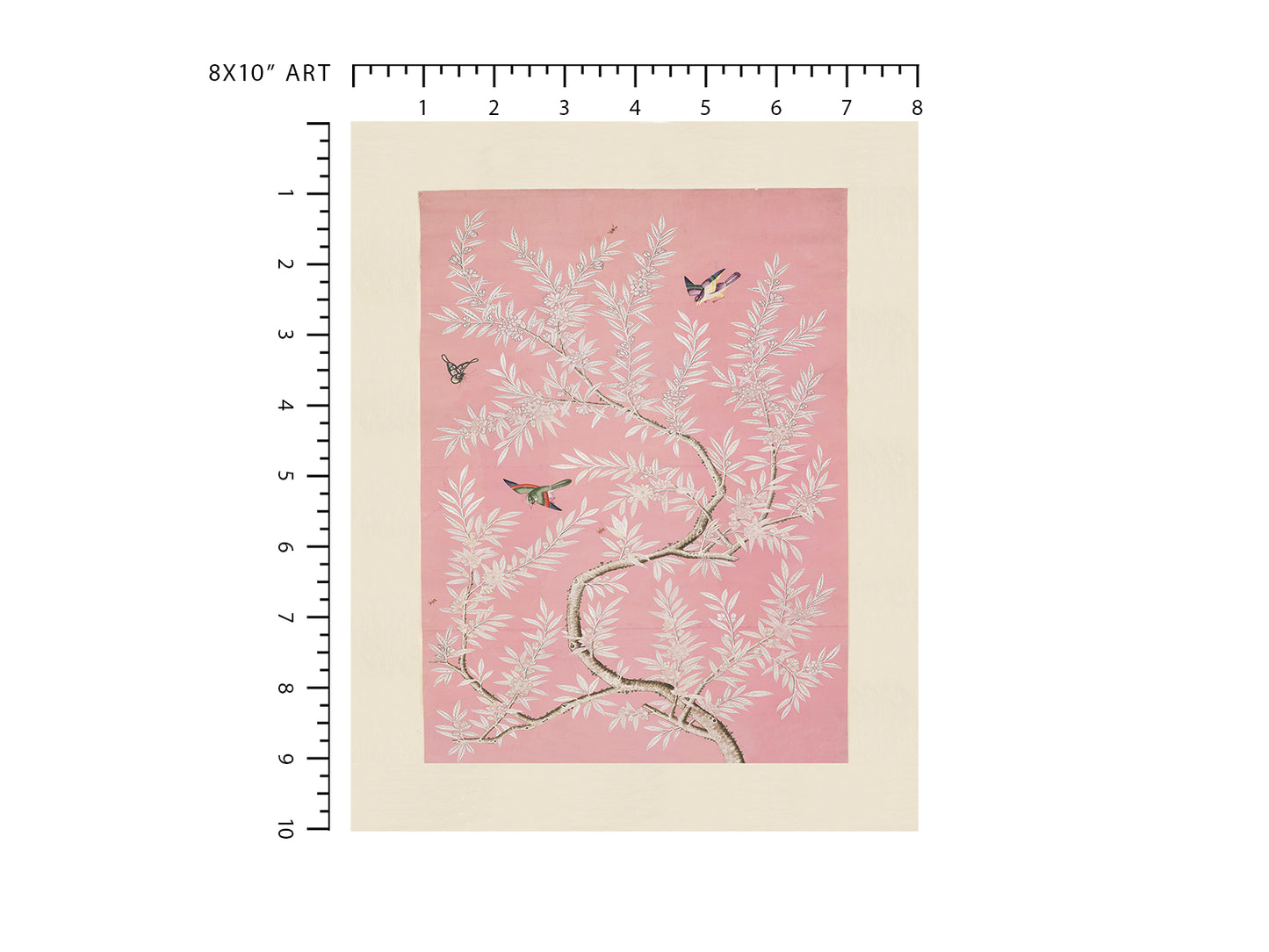 Chinese Birds and Foliage Chinoiserie Art Print: Pink Colorway