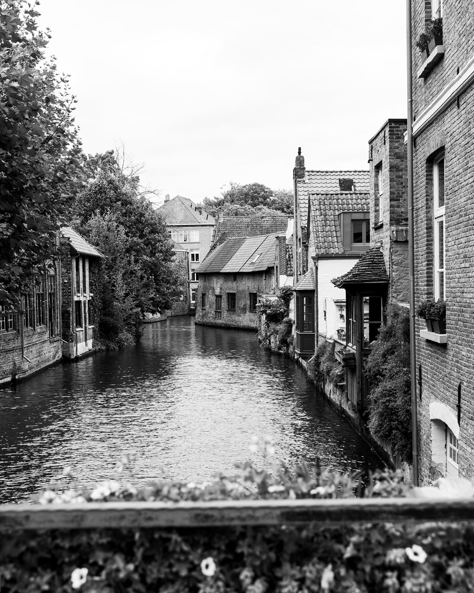 Bruges Belgium View from Mary's Bridge, B&W Photo Print