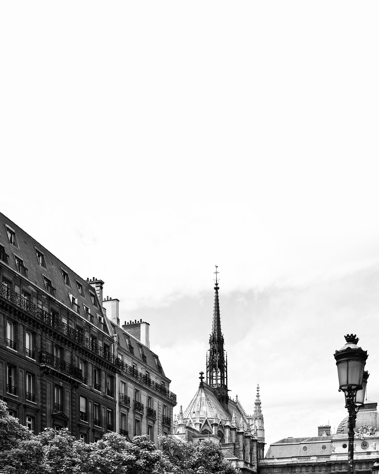 Paris France Notre Dam Scenic, B&W Photo Print