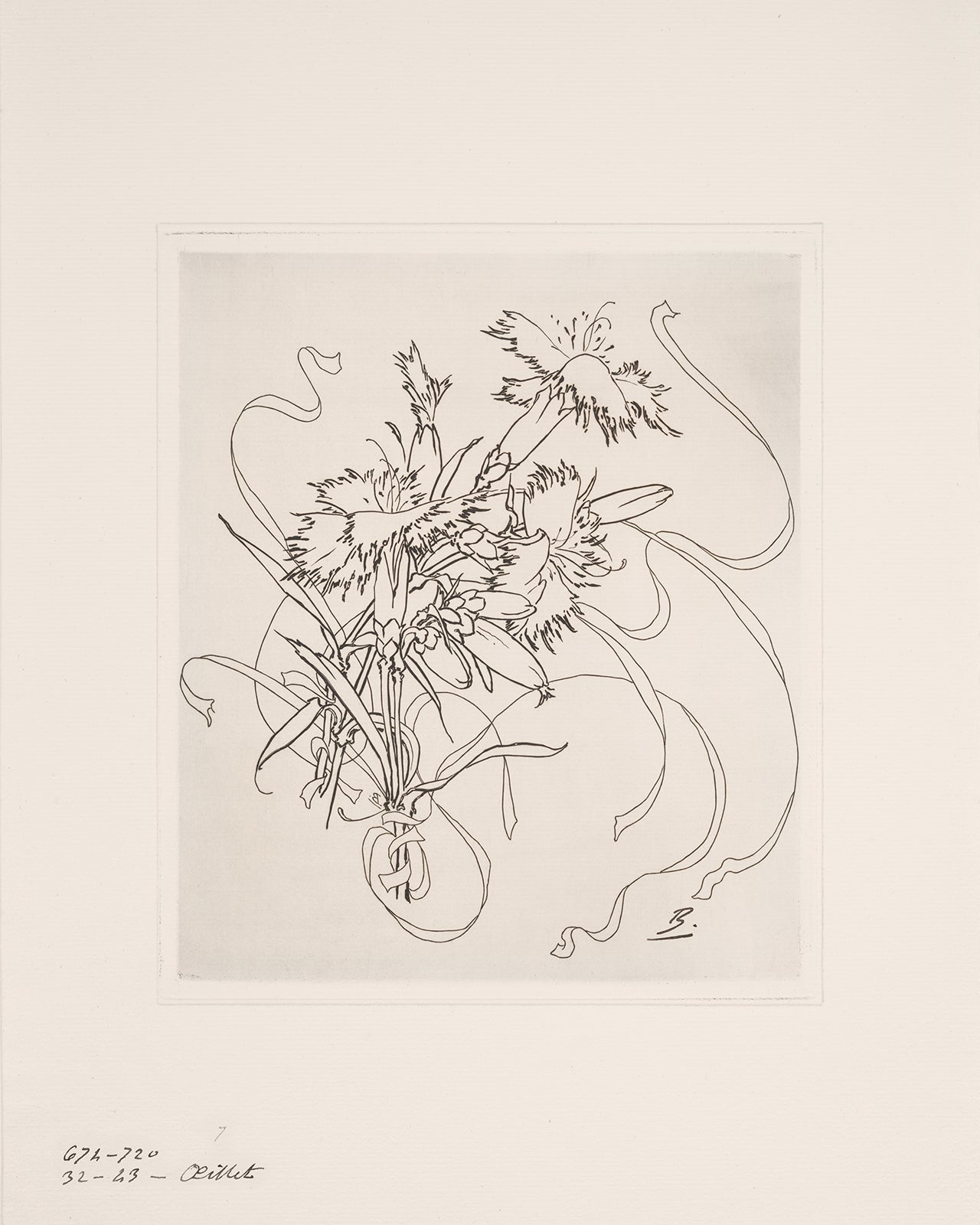 French Porcelain Flower Sketch Art Prints - Set of Nine