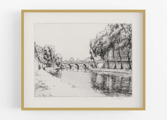 The Seine River Paris Etching Art Print