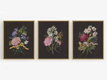 Flower Bouquet with Ribbon Art Prints - Set of Three