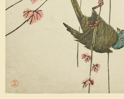 Japanese Flower & Bird Botanical Woodblock Reproduction Art Prints - Set of Four