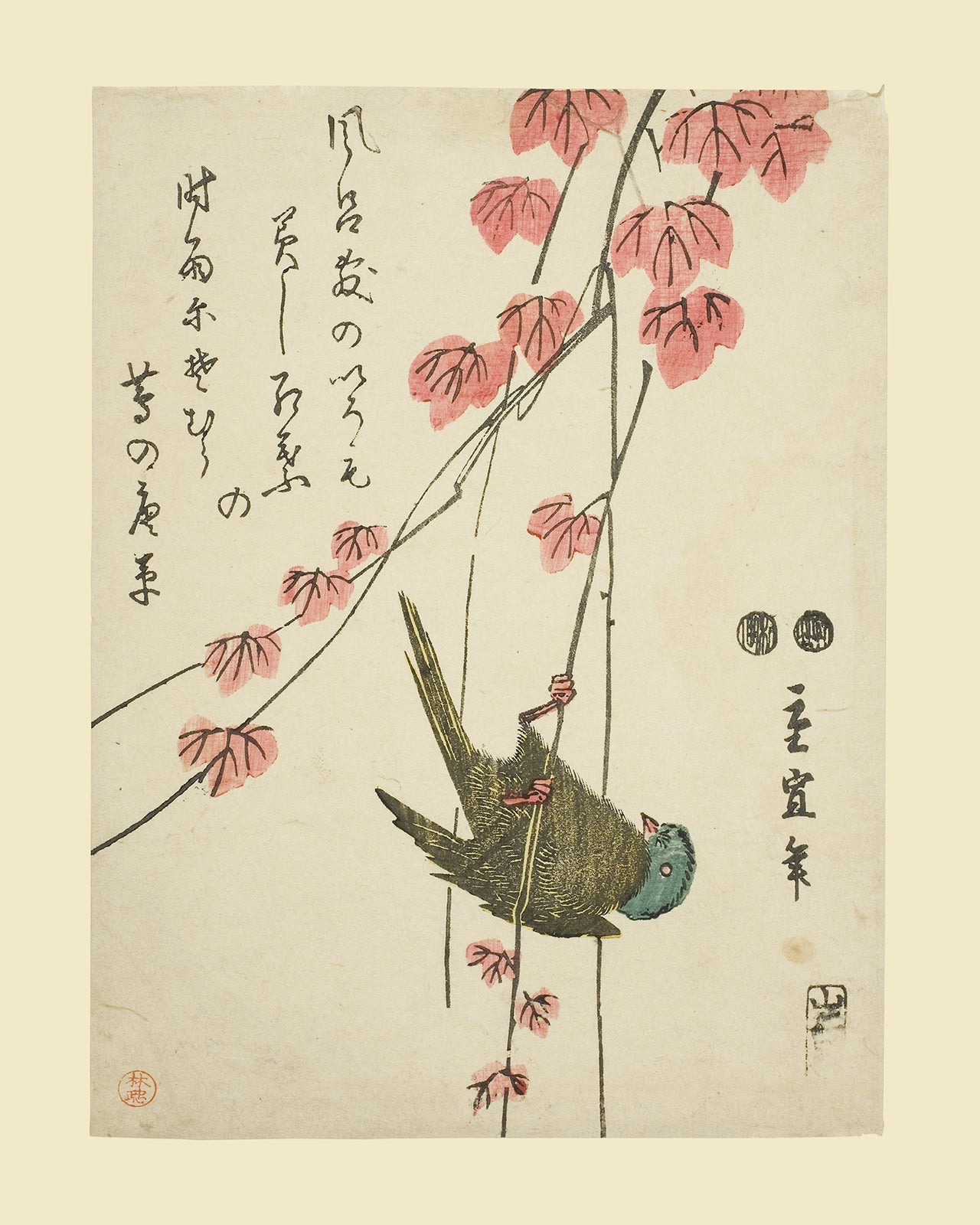 Japanese Flower & Bird Botanical Woodblock Reproduction Art Prints - Set of Four