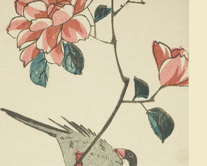 Japanese Flower & Bird Botanical Woodblock Reproduction Art Prints - Set of Four