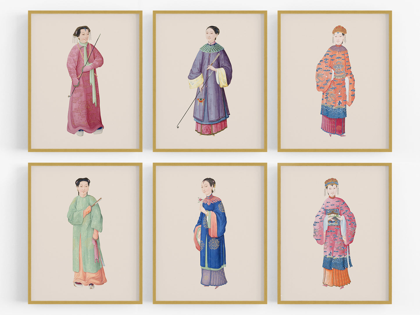 Chinese Women Chinoiserie Watercolor Art Prints - Set of Six
