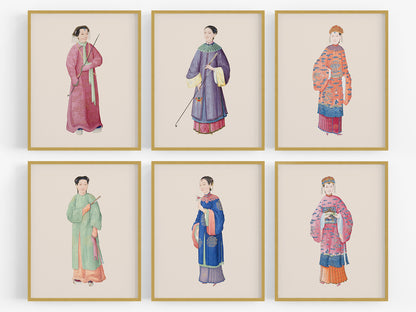 Chinese Women Chinoiserie Watercolor Art Prints - Set of Six