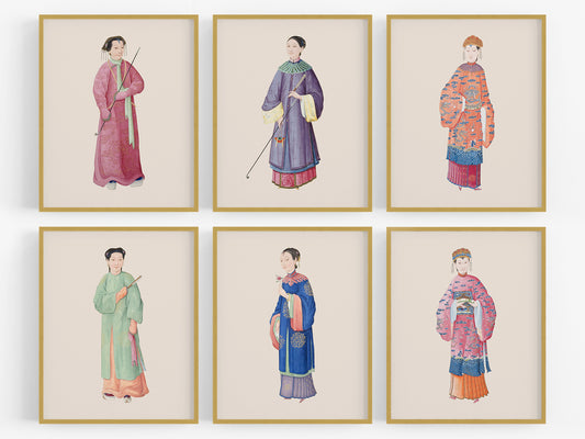Chinese Women Chinoiserie Watercolor Art Prints - Set of Six