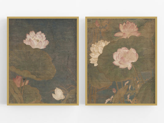 Lotus Flower Art Prints - Set of Two