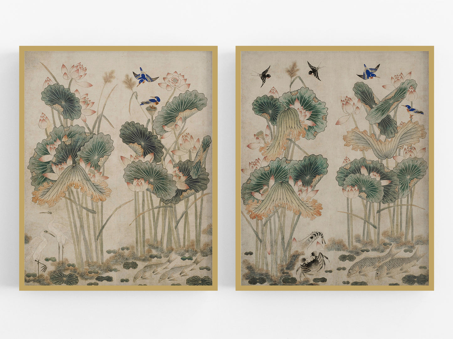 Lotus Flower Chinoiserie Art Prints #1 & #2 - Set of Two