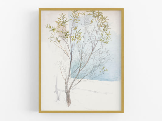 Modern Abstract Study of a Tree in Pale Blue and Green Art Print