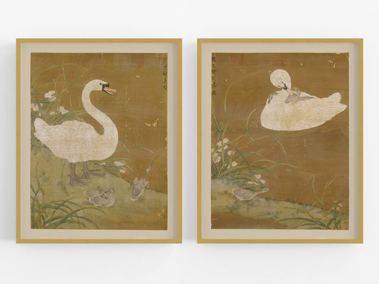 Chinese Swan Art Prints - Set of Two