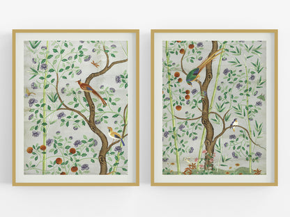 Chinese Birds & Trees Chinoiserie Art Prints - Set of Two