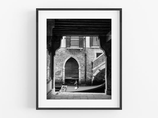 Venice Italy Gondola B&W Photo Print #1