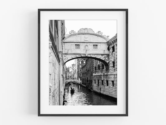 Venice Italy Bridge of Sighs B&W Photo Print