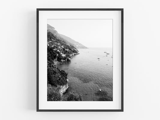 Positano Italy Scenic Coast B&W Photo Print