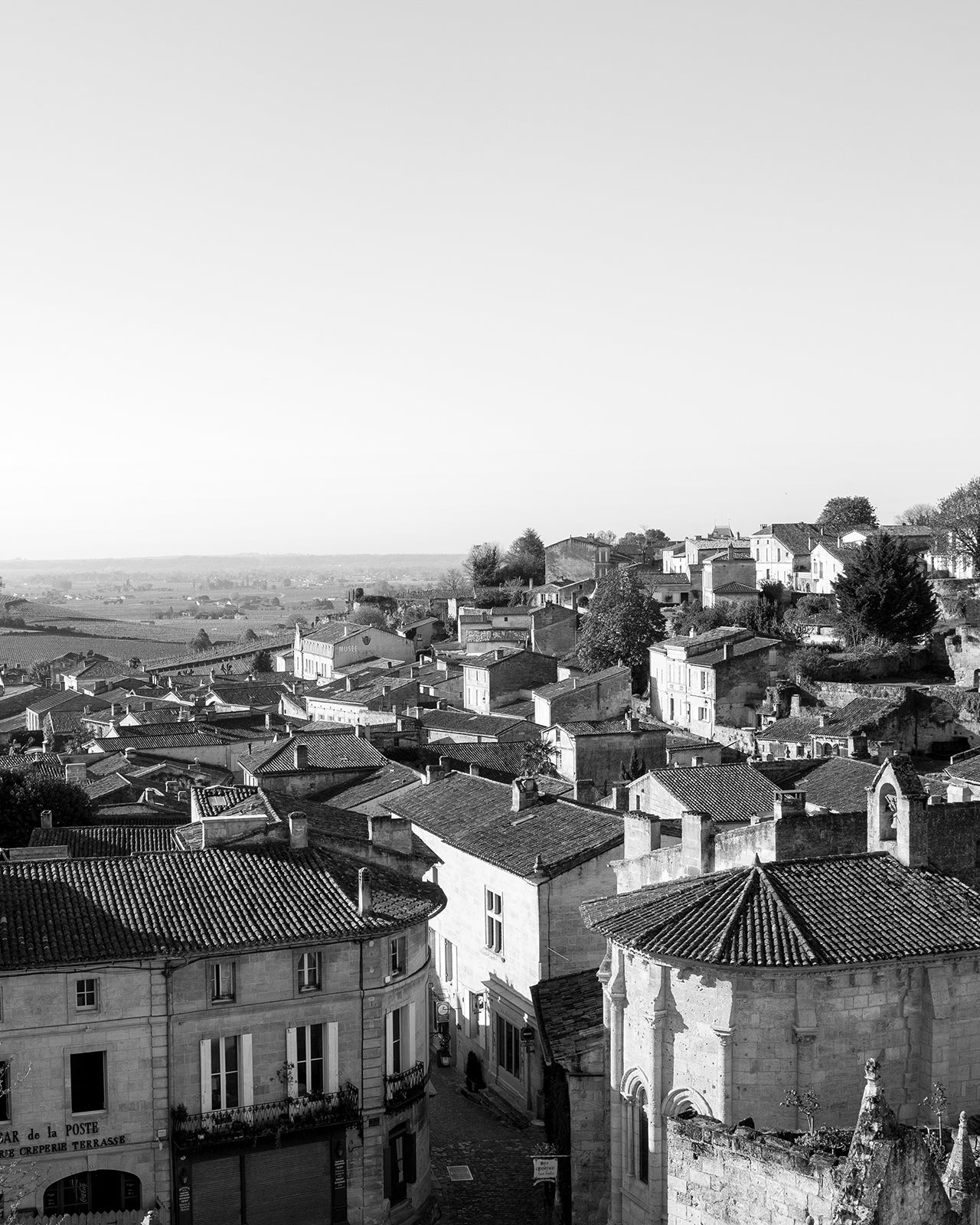 Saint-Emilion France Scenic, B&W Photo Print