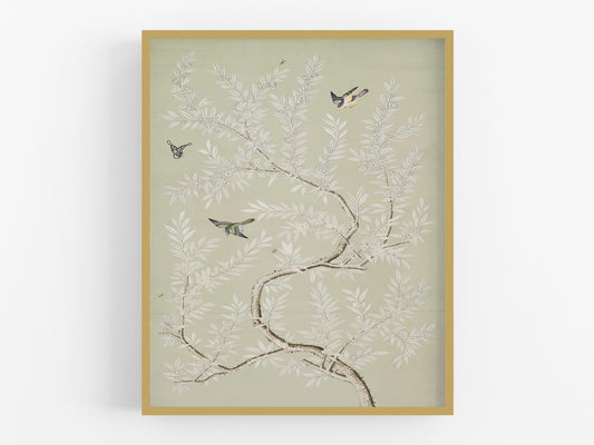 Chinese Birds and Foliage Chinoiserie Art Print: Mint Colorway