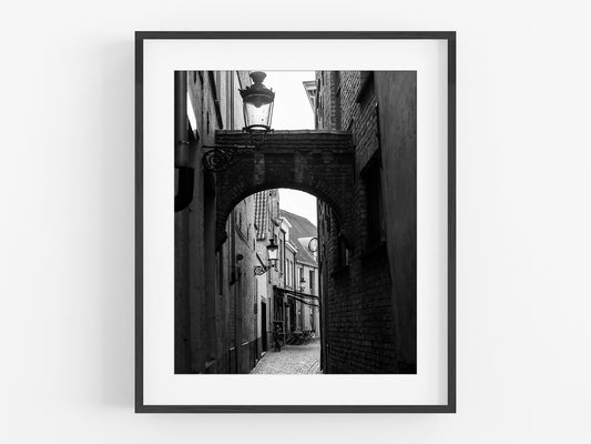 Bruges Belgium Medieval Street B&W Photo Print