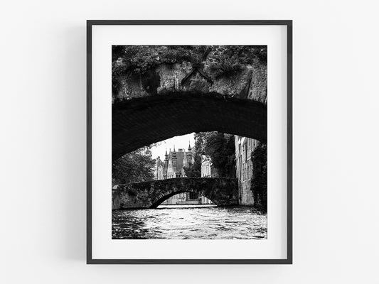 Bruges Belgium Bridge B&W Photo Print