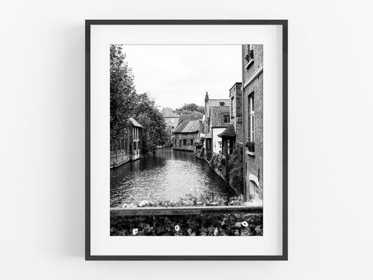 Bruges Belgium View from Mary's Bridge, B&W Photo Print