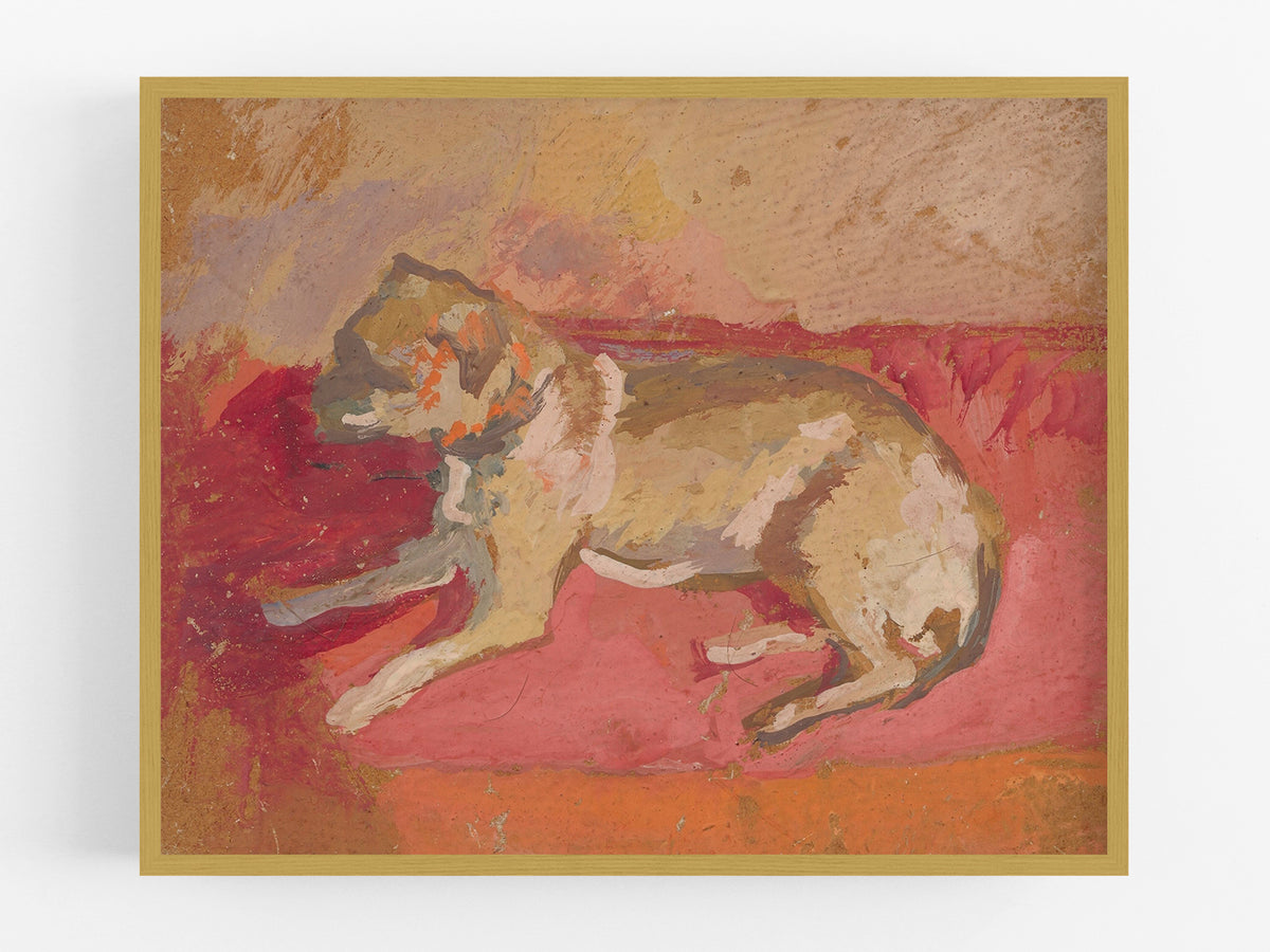 Abstract Dog Painting in Pinks, Peaches and Reds - Reproduction Art Print