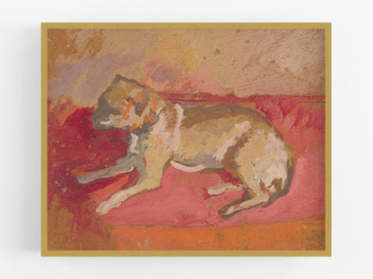 Abstract Dog Painting in Pinks, Peaches and Reds - Reproduction Art Print