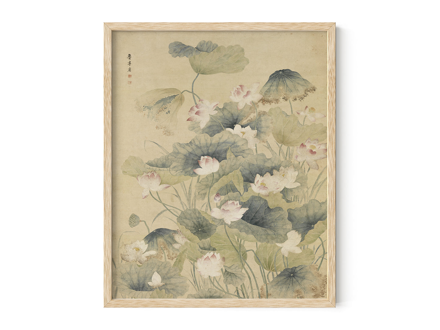 Chinese Lotus Stalks Chinoiserie Art Print