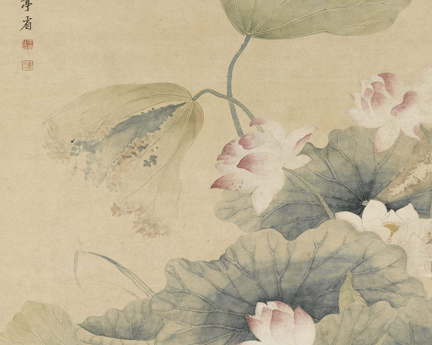 Chinese Lotus Stalks Chinoiserie Art Print