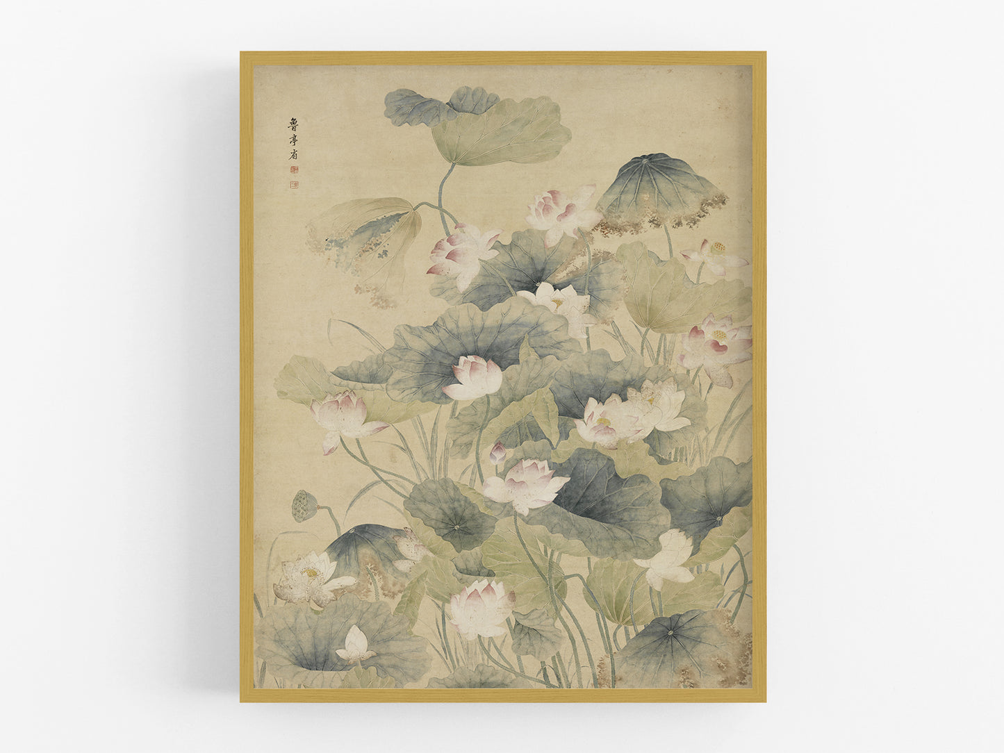 Chinese Lotus Stalks Chinoiserie Art Print