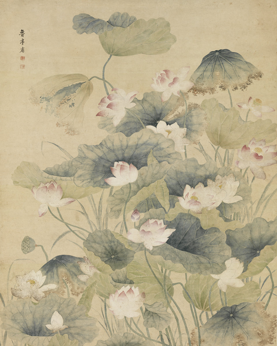 Chinese Lotus Stalks Chinoiserie Art Print