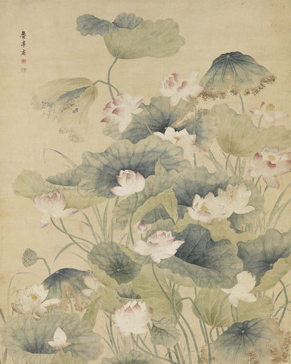 Chinese Lotus Stalks Chinoiserie Art Print