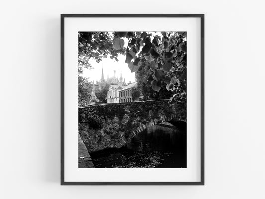 Bruges Belgium Meebrug Bridge B&W Photo Print