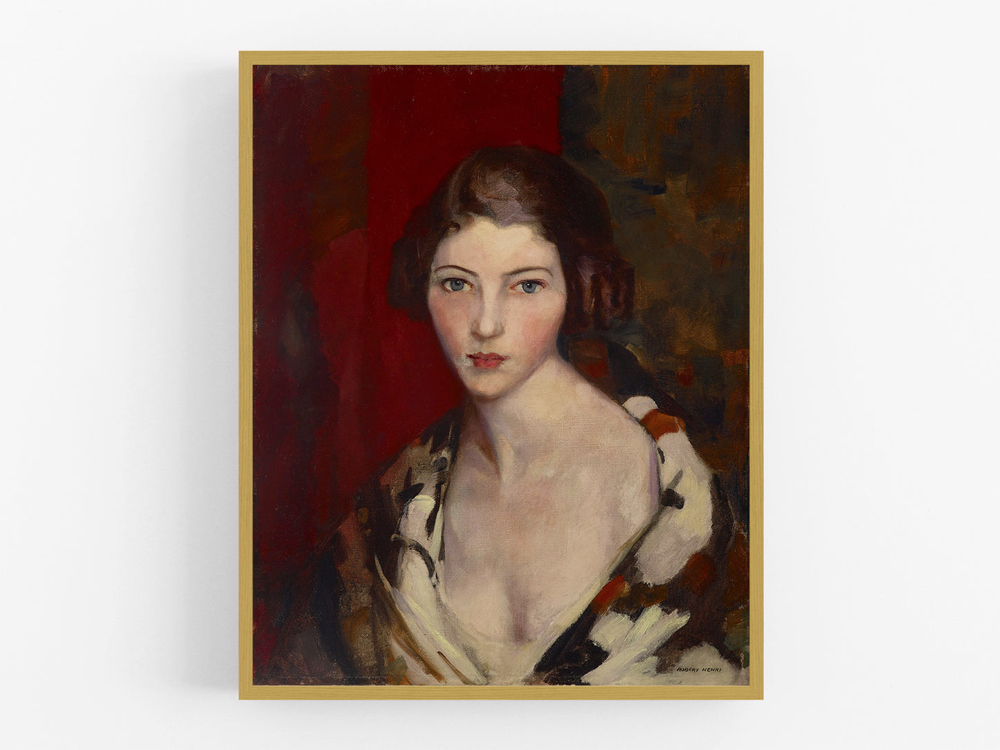 Woman with Red Background Art Print