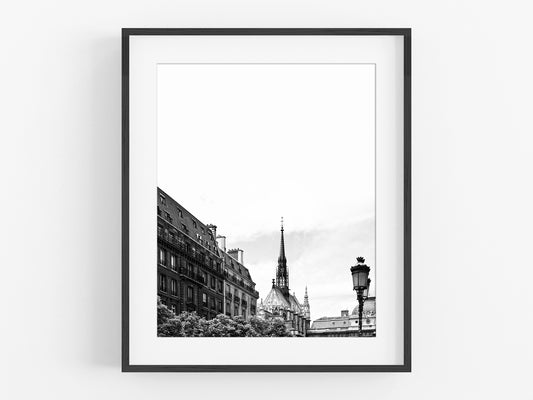 Paris France Notre Dam Scenic, B&W Photo Print