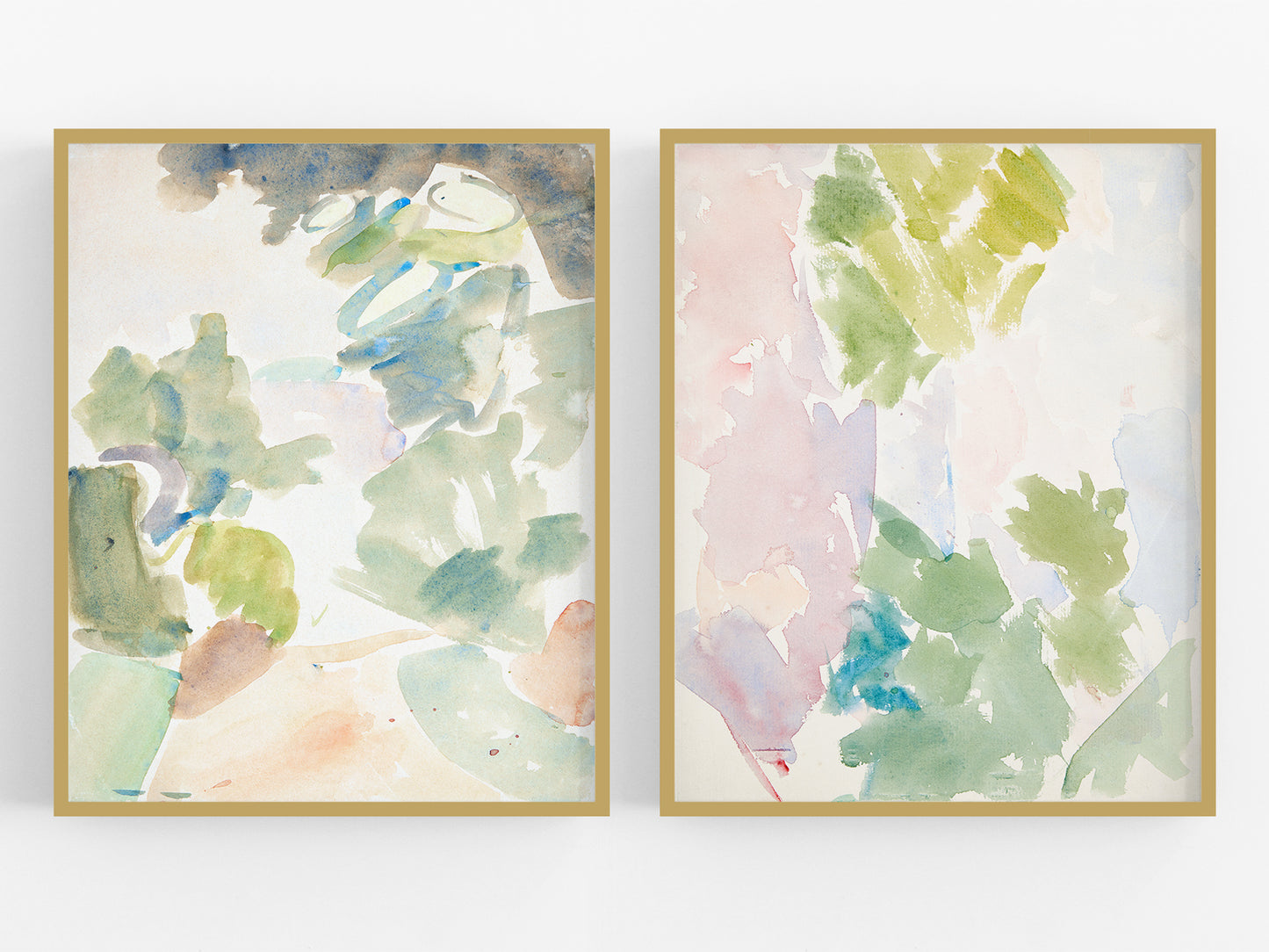 Abstract Pastel Watercolor Art Prints - Set of Two